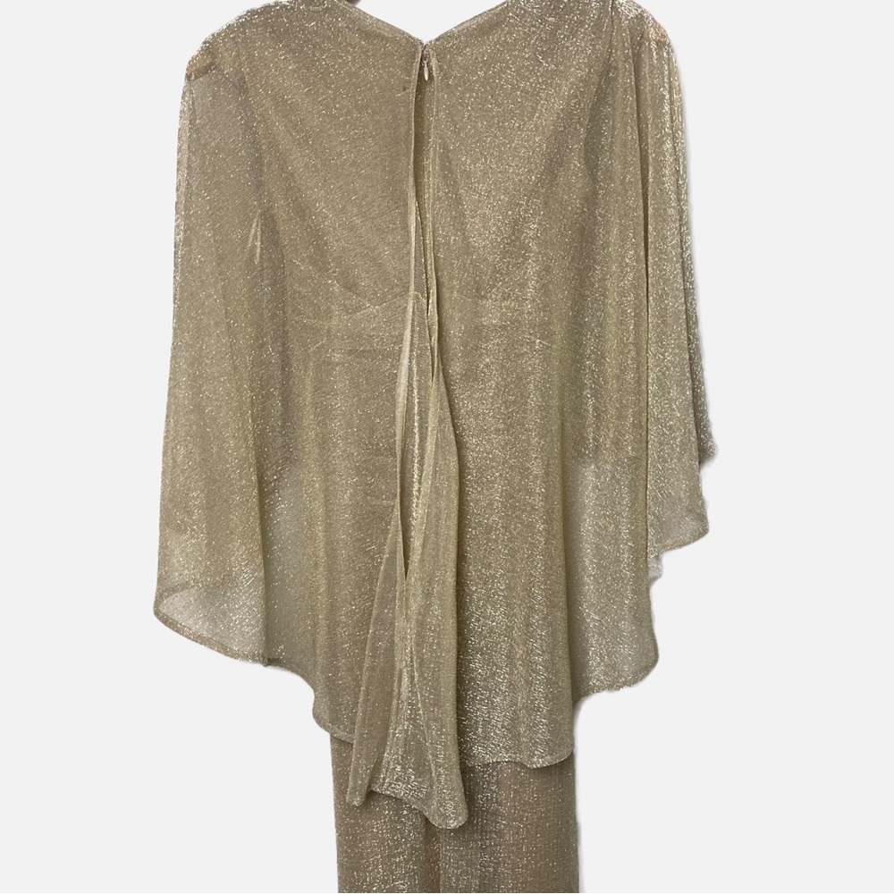 Talbot Runhof Doris Draped cape metallic sheer gold gown size 2 - Picture 10 of 11